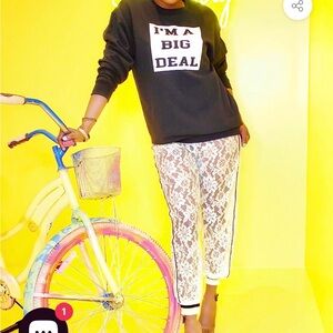 JP Harper NY- White and Neon Orange Flower Track Pants with Stripe- NWT -Large